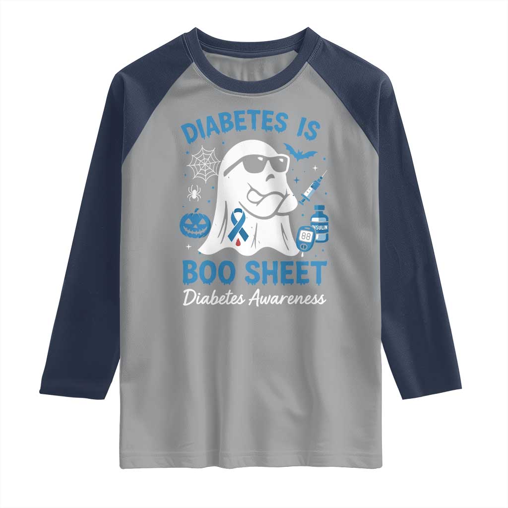 Diabetes is Boo Sheet Raglan Shirt Funny Halloween Ghost Diabetes Type 1 2 Awareness - Wonder Print Shop