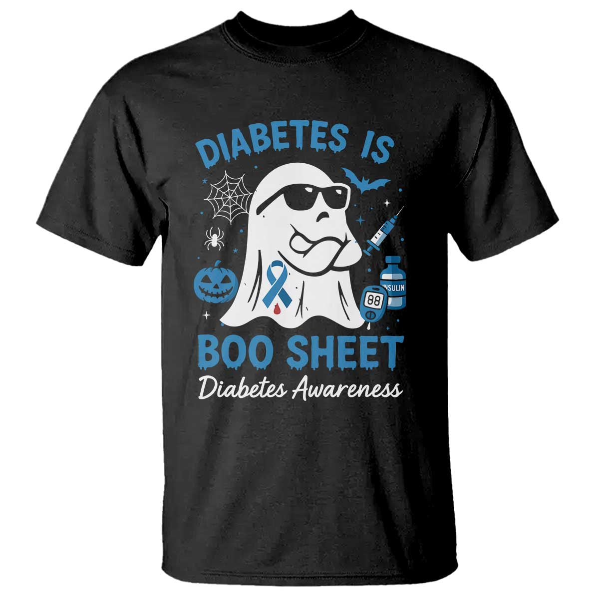 Diabetes is Boo Sheet T Shirt Funny Halloween Ghost Diabetes Type 1 2 Awareness - Wonder Print Shop