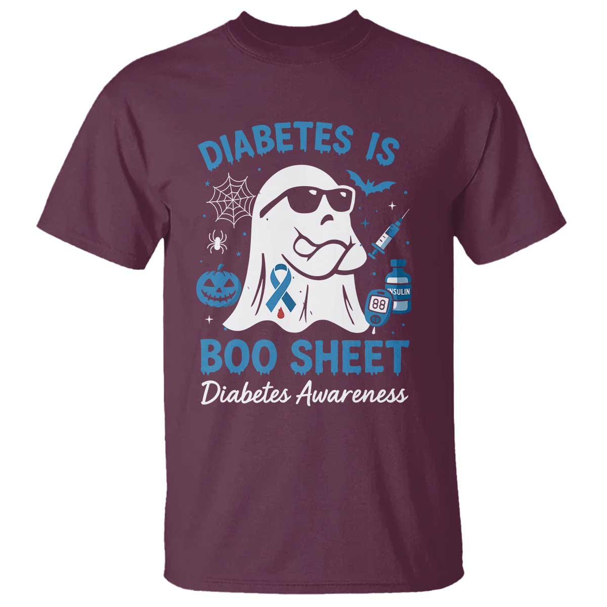 Diabetes is Boo Sheet T Shirt Funny Halloween Ghost Diabetes Type 1 2 Awareness - Wonder Print Shop
