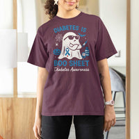 Diabetes is Boo Sheet T Shirt For Women Funny Halloween Ghost Diabetes Type 1 2 Awareness - Wonder Print Shop