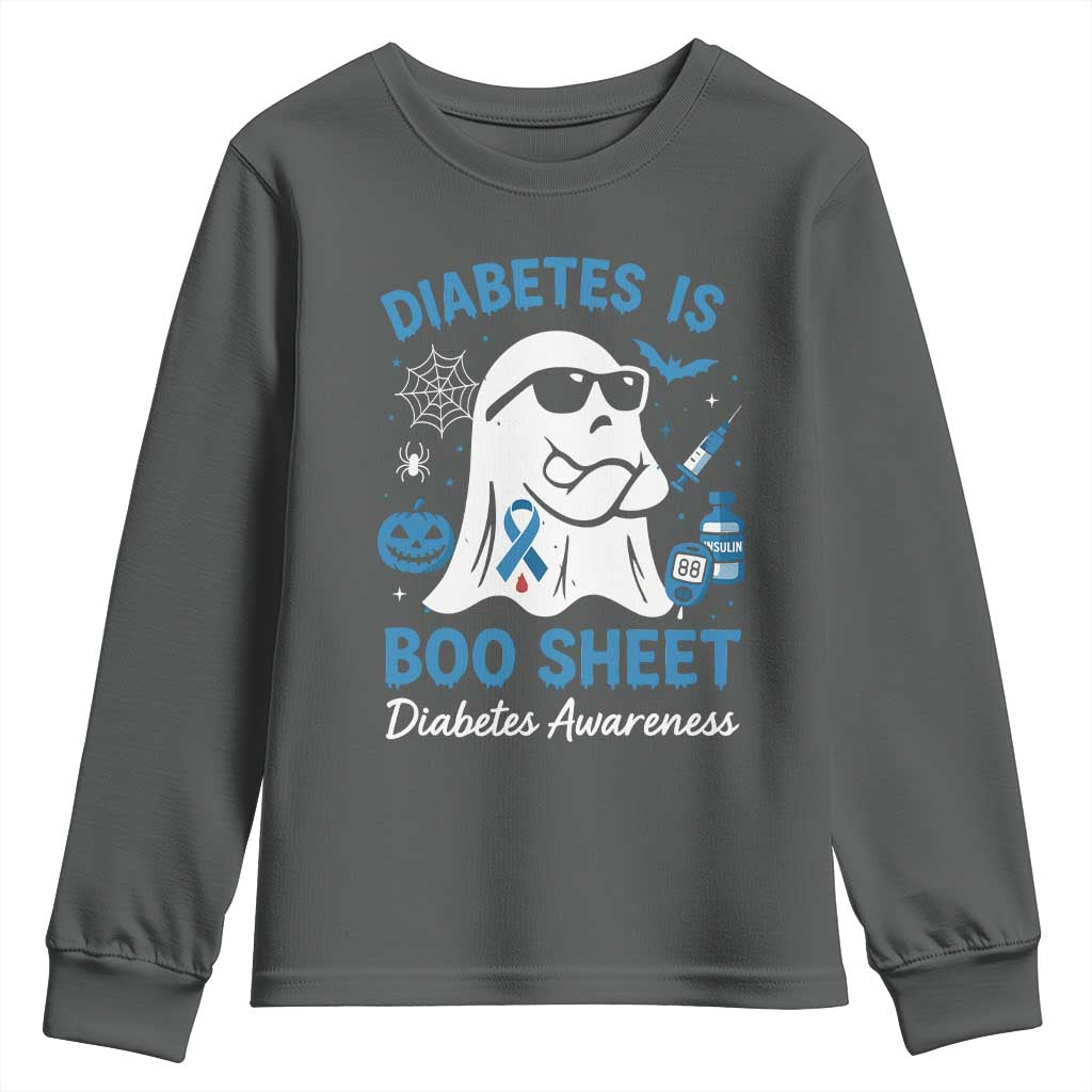 Diabetes is Boo Sheet Youth Sweatshirt Funny Halloween Ghost Diabetes Type 1 2 Awareness - Wonder Print Shop
