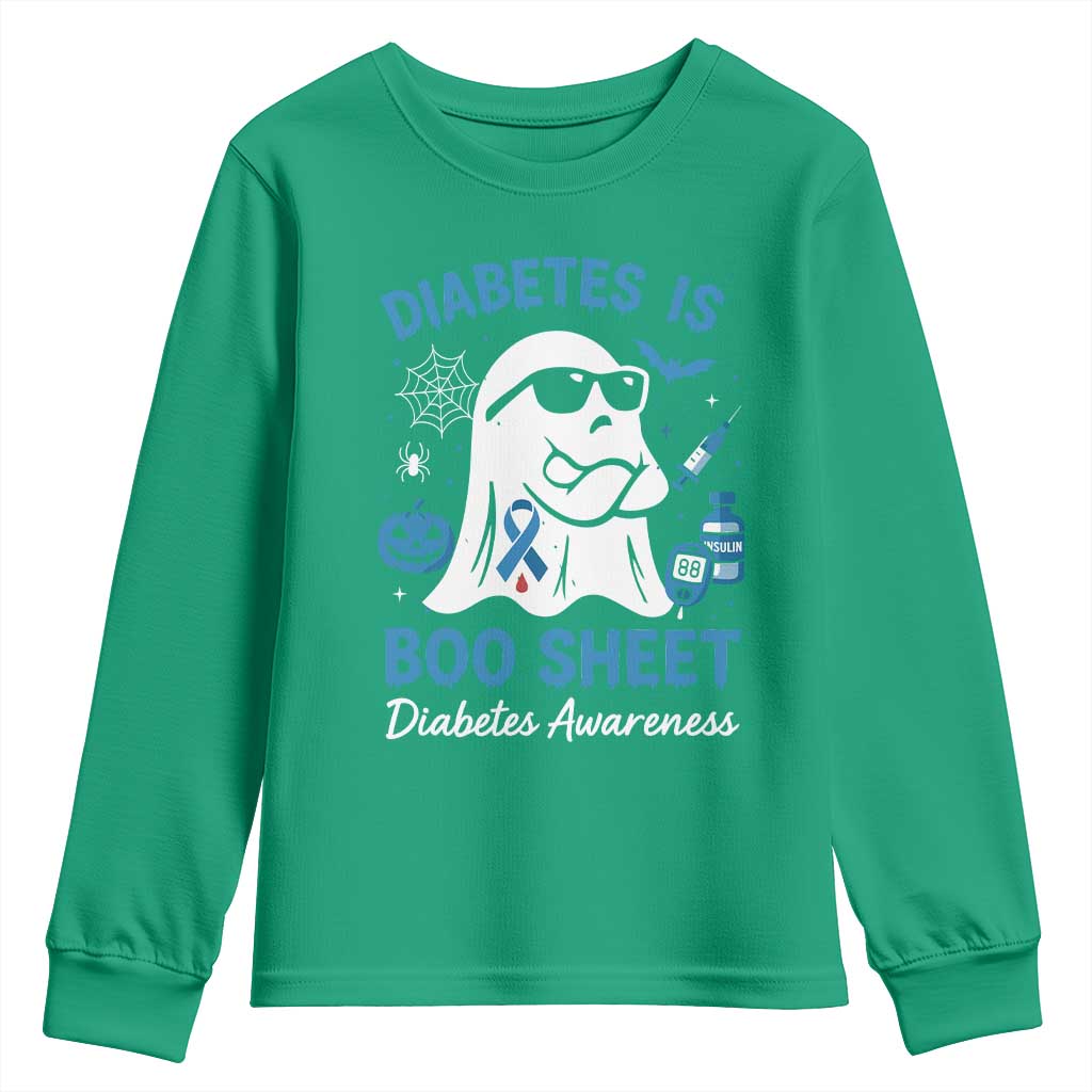 Diabetes is Boo Sheet Youth Sweatshirt Funny Halloween Ghost Diabetes Type 1 2 Awareness - Wonder Print Shop