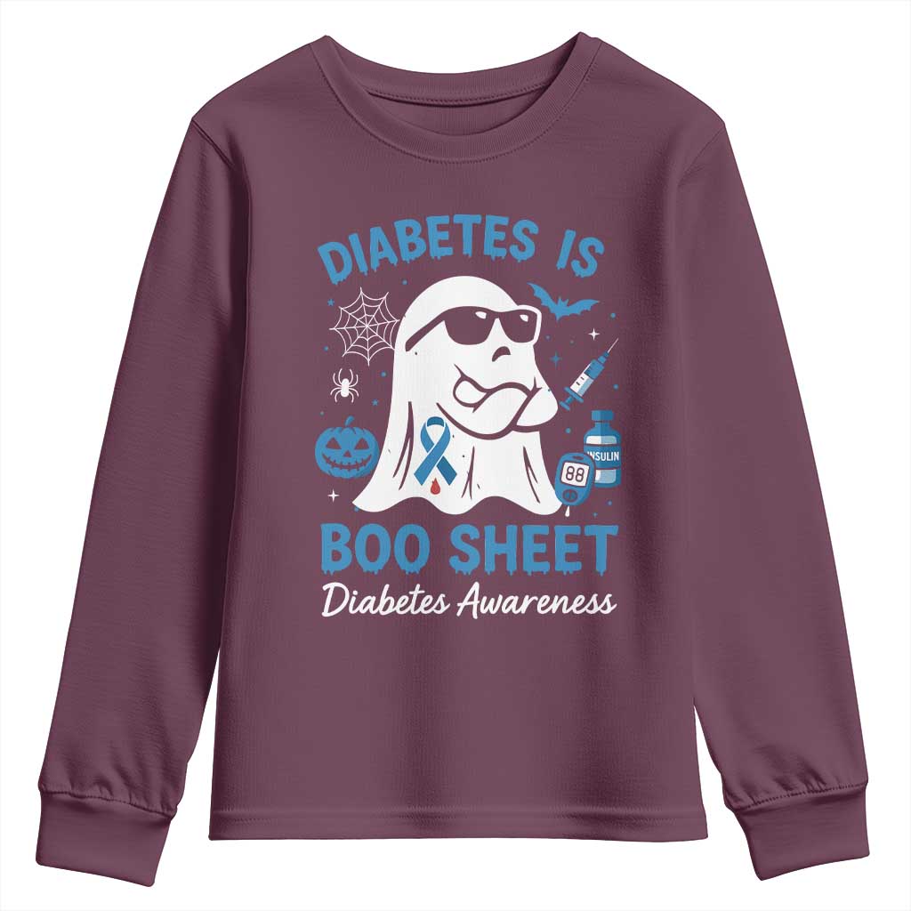 Diabetes is Boo Sheet Youth Sweatshirt Funny Halloween Ghost Diabetes Type 1 2 Awareness - Wonder Print Shop