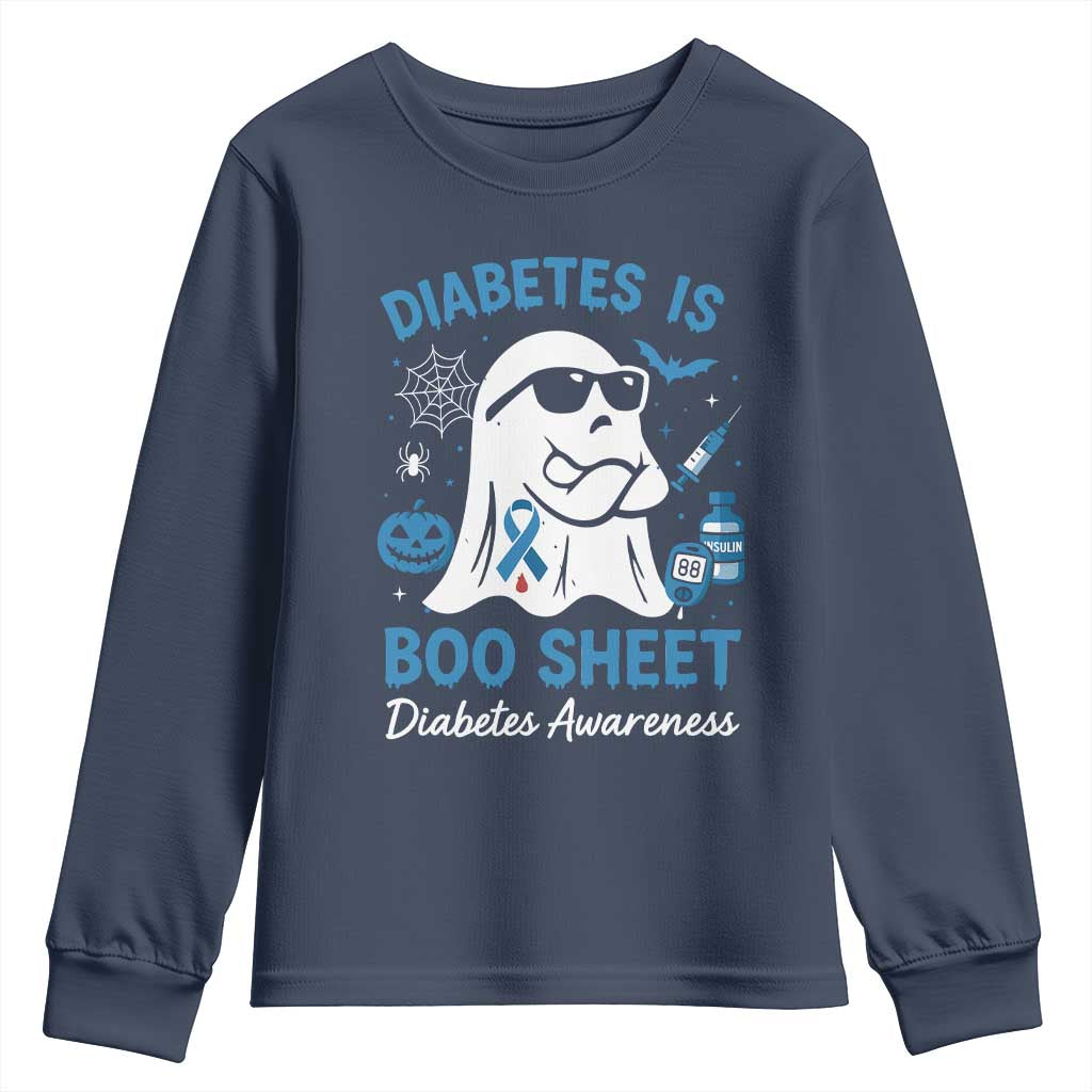 Diabetes is Boo Sheet Youth Sweatshirt Funny Halloween Ghost Diabetes Type 1 2 Awareness - Wonder Print Shop