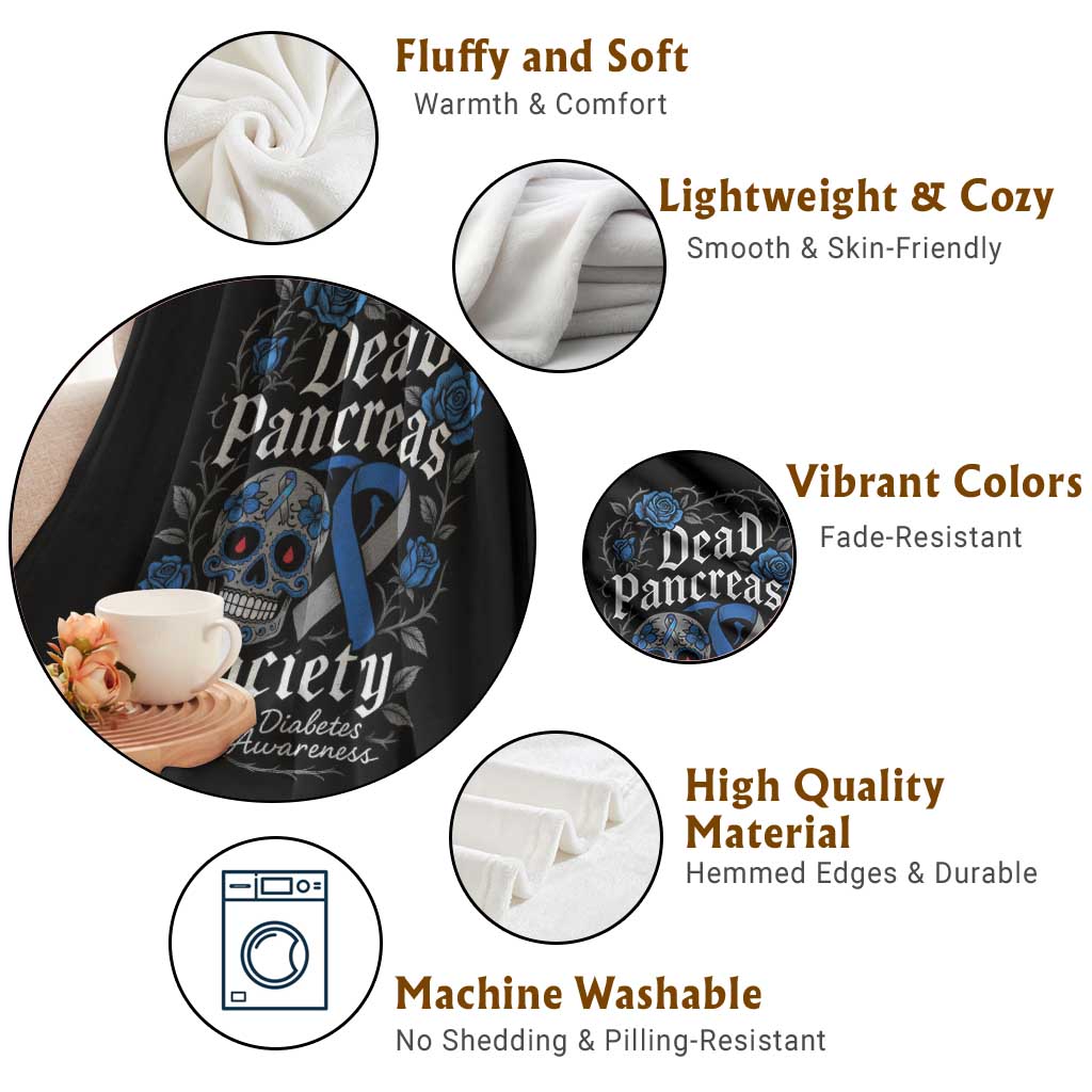 Funny Diabetes Type 1 Awareness Throw Blanket Dead Pancreas Society Sugar Skull - Wonder Print Shop