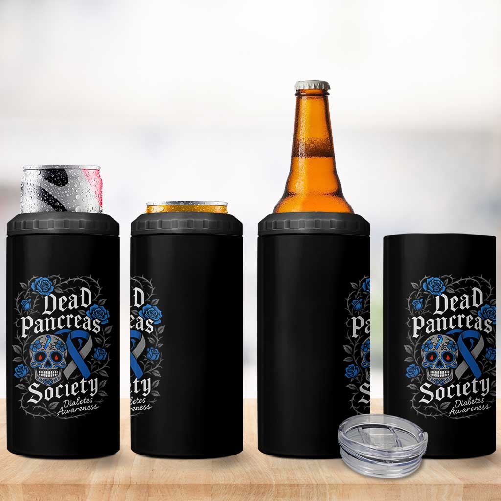 Funny Diabetes Type 1 Awareness 4 in 1 Can Cooler Tumbler Dead Pancreas Society Sugar Skull - Wonder Print Shop