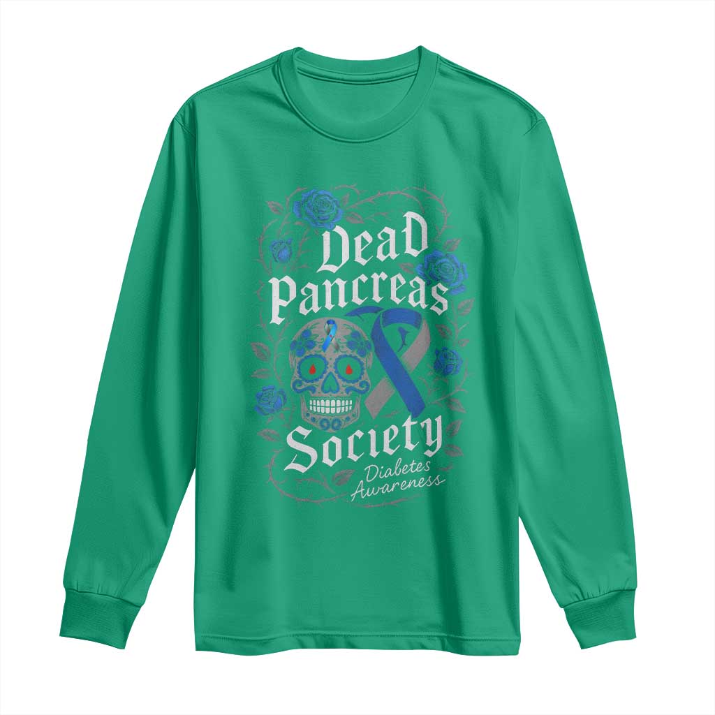 Funny Diabetes Type 1 Awareness Long Sleeve Shirt Dead Pancreas Society Sugar Skull - Wonder Print Shop