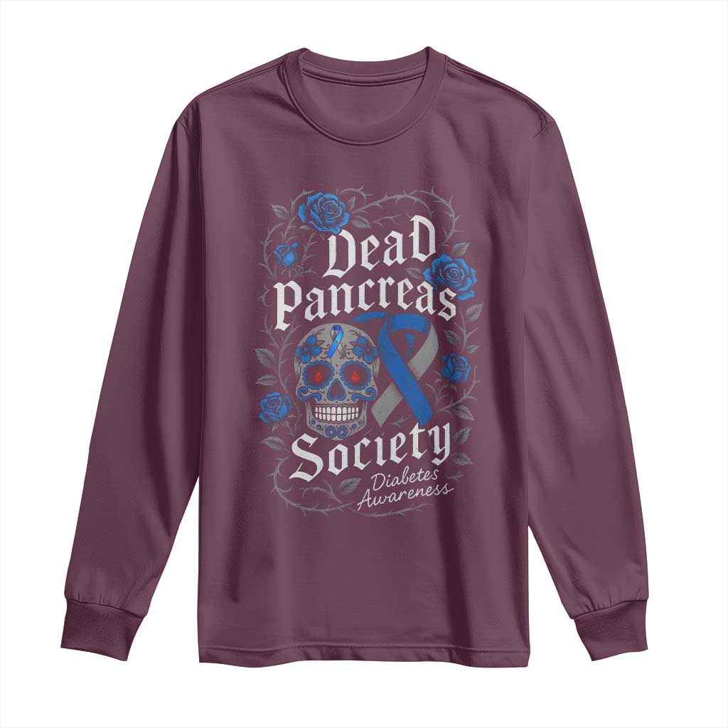 Funny Diabetes Type 1 Awareness Long Sleeve Shirt Dead Pancreas Society Sugar Skull - Wonder Print Shop