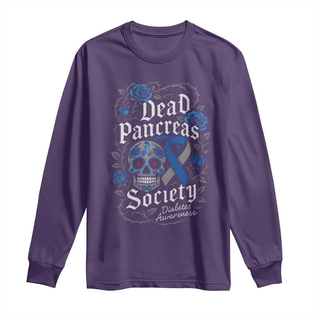 Funny Diabetes Type 1 Awareness Long Sleeve Shirt Dead Pancreas Society Sugar Skull - Wonder Print Shop