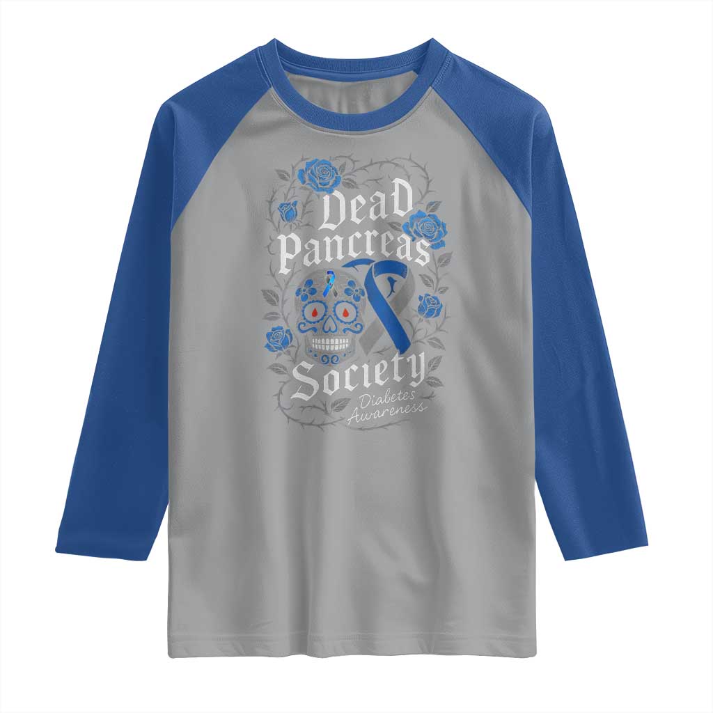 Funny Diabetes Type 1 Awareness Raglan Shirt Dead Pancreas Society Sugar Skull - Wonder Print Shop