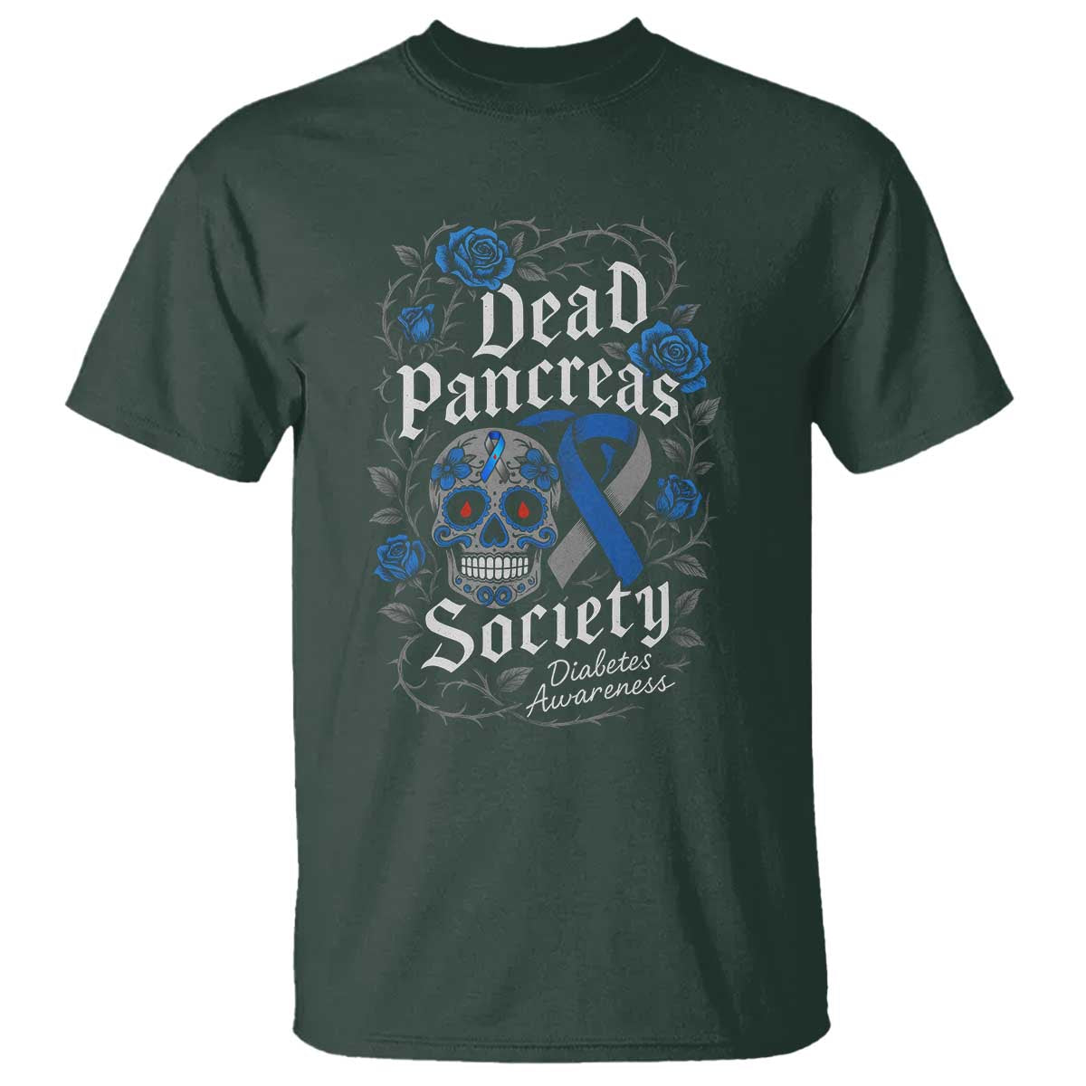 Funny Diabetes Type 1 Awareness T Shirt Dead Pancreas Society Sugar Skull - Wonder Print Shop