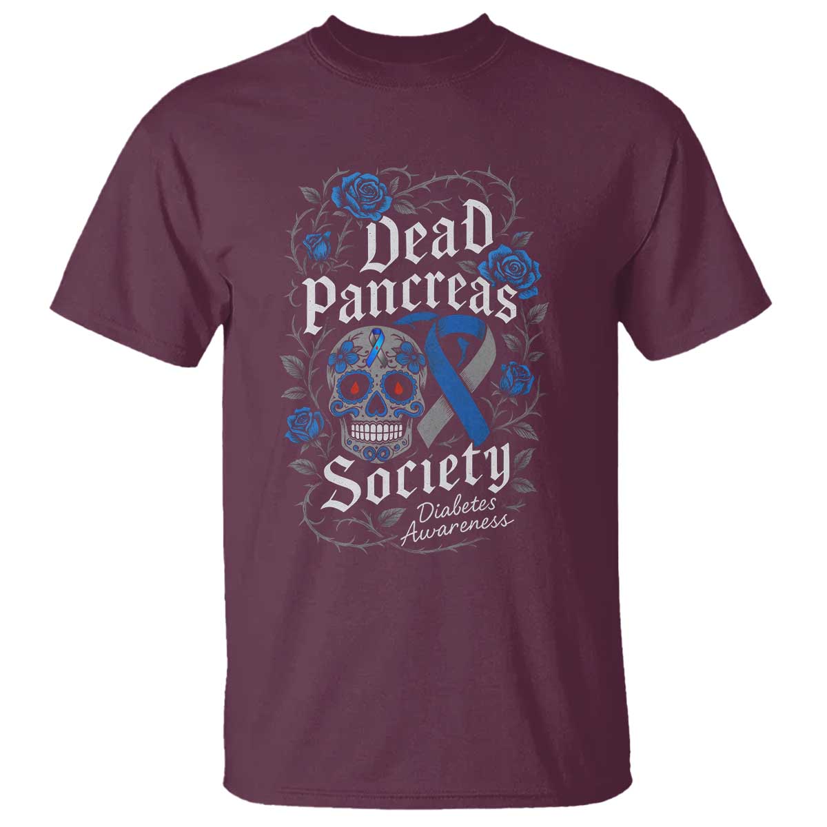 Funny Diabetes Type 1 Awareness T Shirt Dead Pancreas Society Sugar Skull - Wonder Print Shop