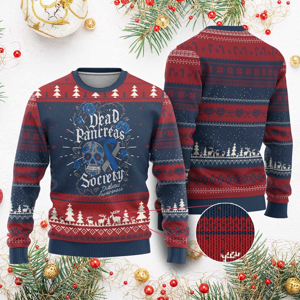 Funny Diabetes Type 1 Awareness Knitted Sweatshirt Dead Pancreas Society Sugar Skull - Wonder Print Shop
