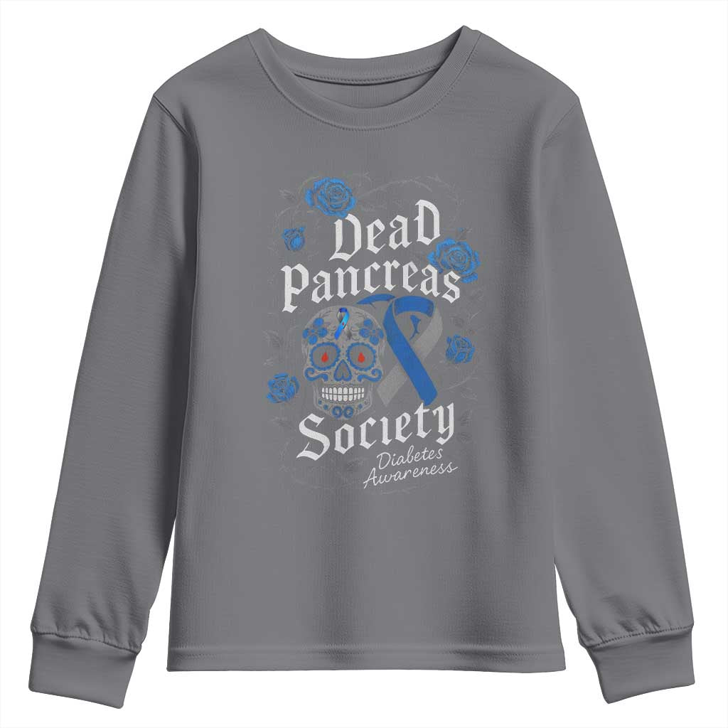 Funny Diabetes Type 1 Awareness Youth Sweatshirt Dead Pancreas Society Sugar Skull - Wonder Print Shop