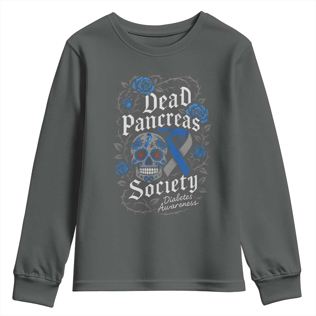 Funny Diabetes Type 1 Awareness Youth Sweatshirt Dead Pancreas Society Sugar Skull - Wonder Print Shop