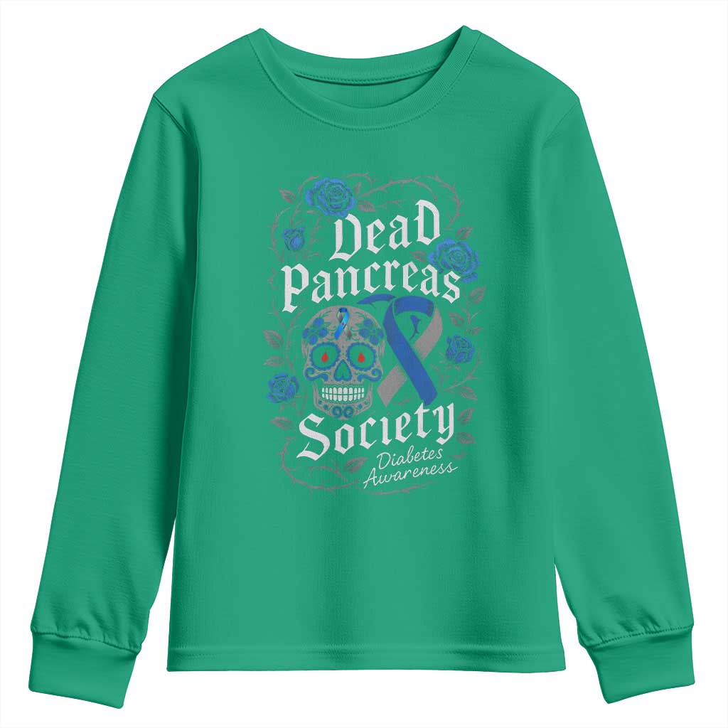 Funny Diabetes Type 1 Awareness Youth Sweatshirt Dead Pancreas Society Sugar Skull - Wonder Print Shop