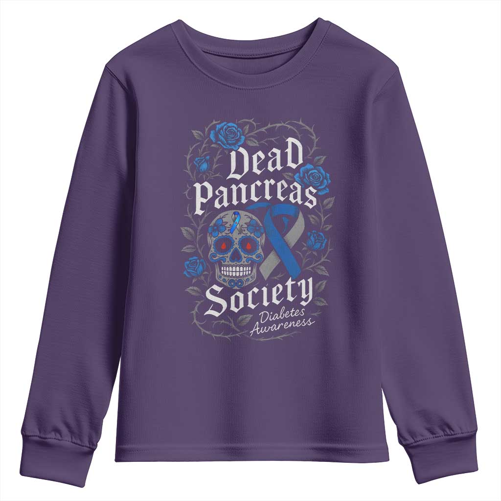 Funny Diabetes Type 1 Awareness Youth Sweatshirt Dead Pancreas Society Sugar Skull - Wonder Print Shop