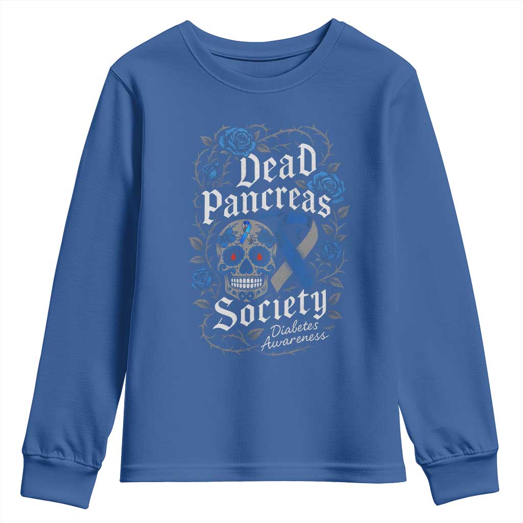 Funny Diabetes Type 1 Awareness Youth Sweatshirt Dead Pancreas Society Sugar Skull - Wonder Print Shop