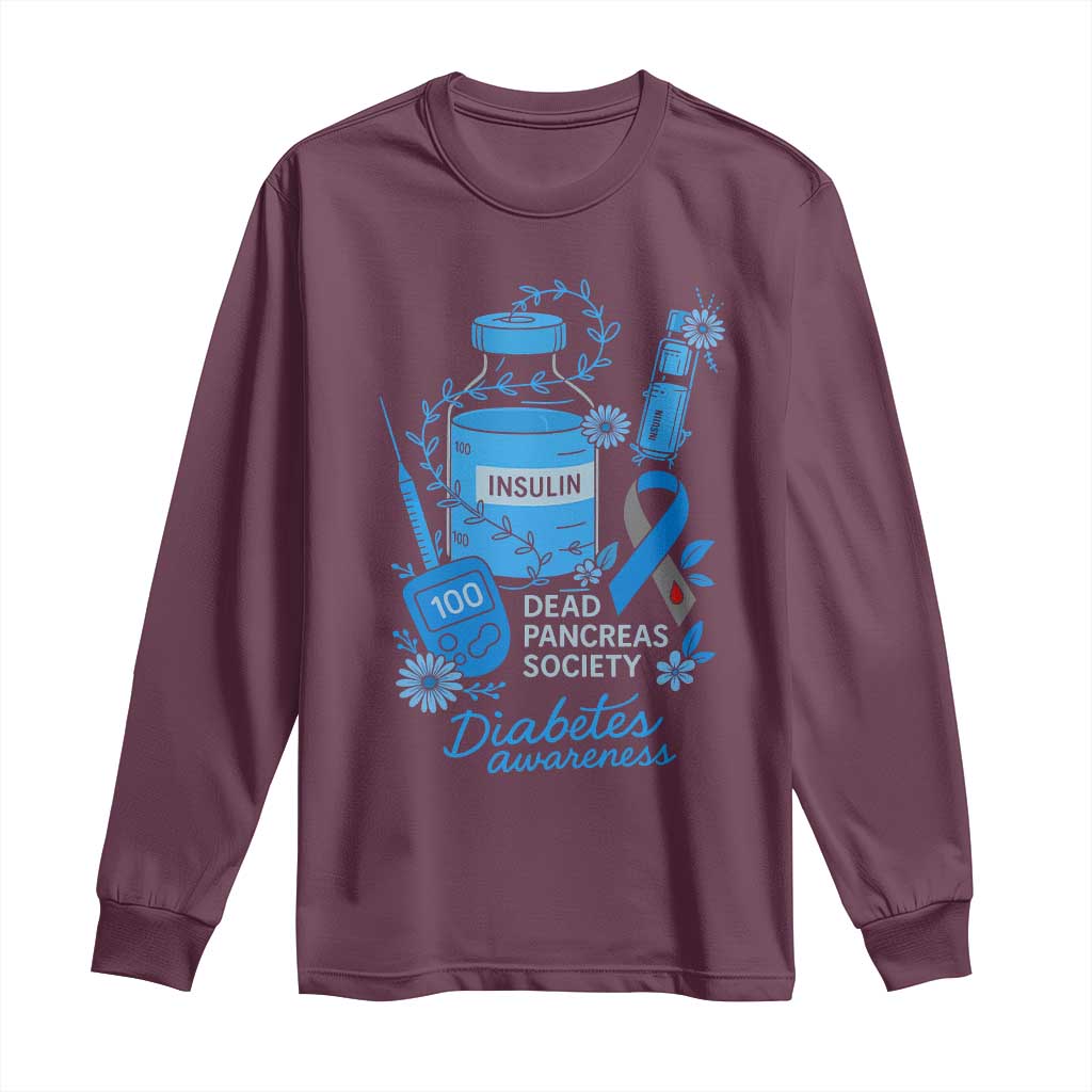 Dead Pancreas Society Long Sleeve Shirt Funny Diabetes Awareness Insulin T1D Support - Wonder Print Shop