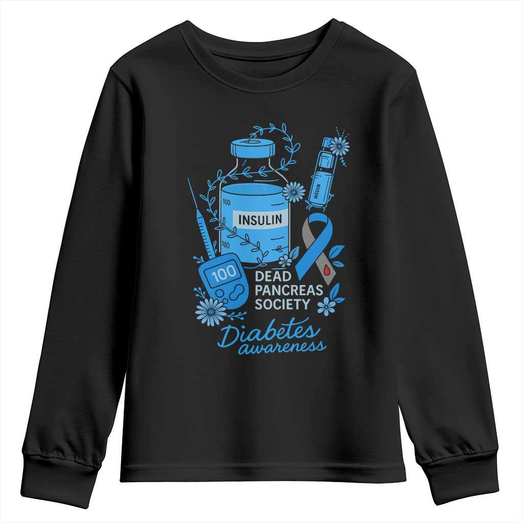 Dead Pancreas Society Youth Sweatshirt Funny Diabetes Awareness Insulin T1D Support - Wonder Print Shop