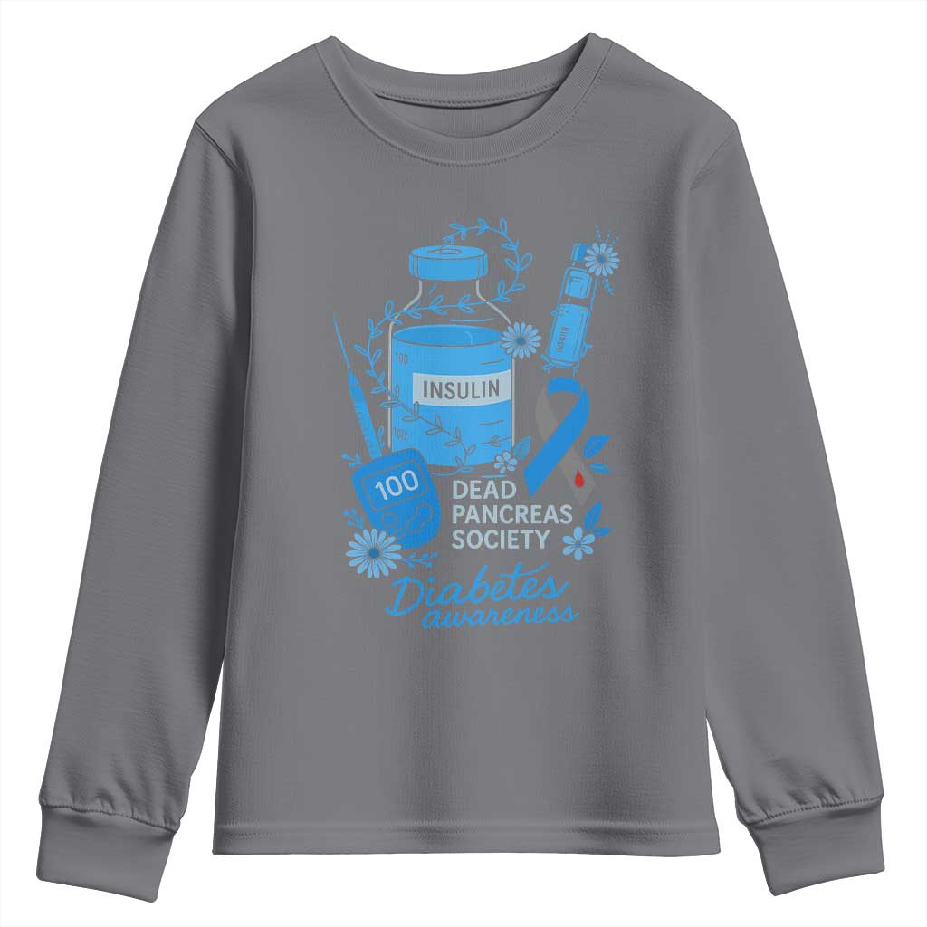 Dead Pancreas Society Youth Sweatshirt Funny Diabetes Awareness Insulin T1D Support - Wonder Print Shop