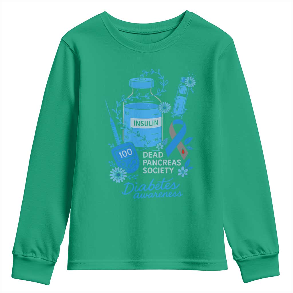 Dead Pancreas Society Youth Sweatshirt Funny Diabetes Awareness Insulin T1D Support - Wonder Print Shop