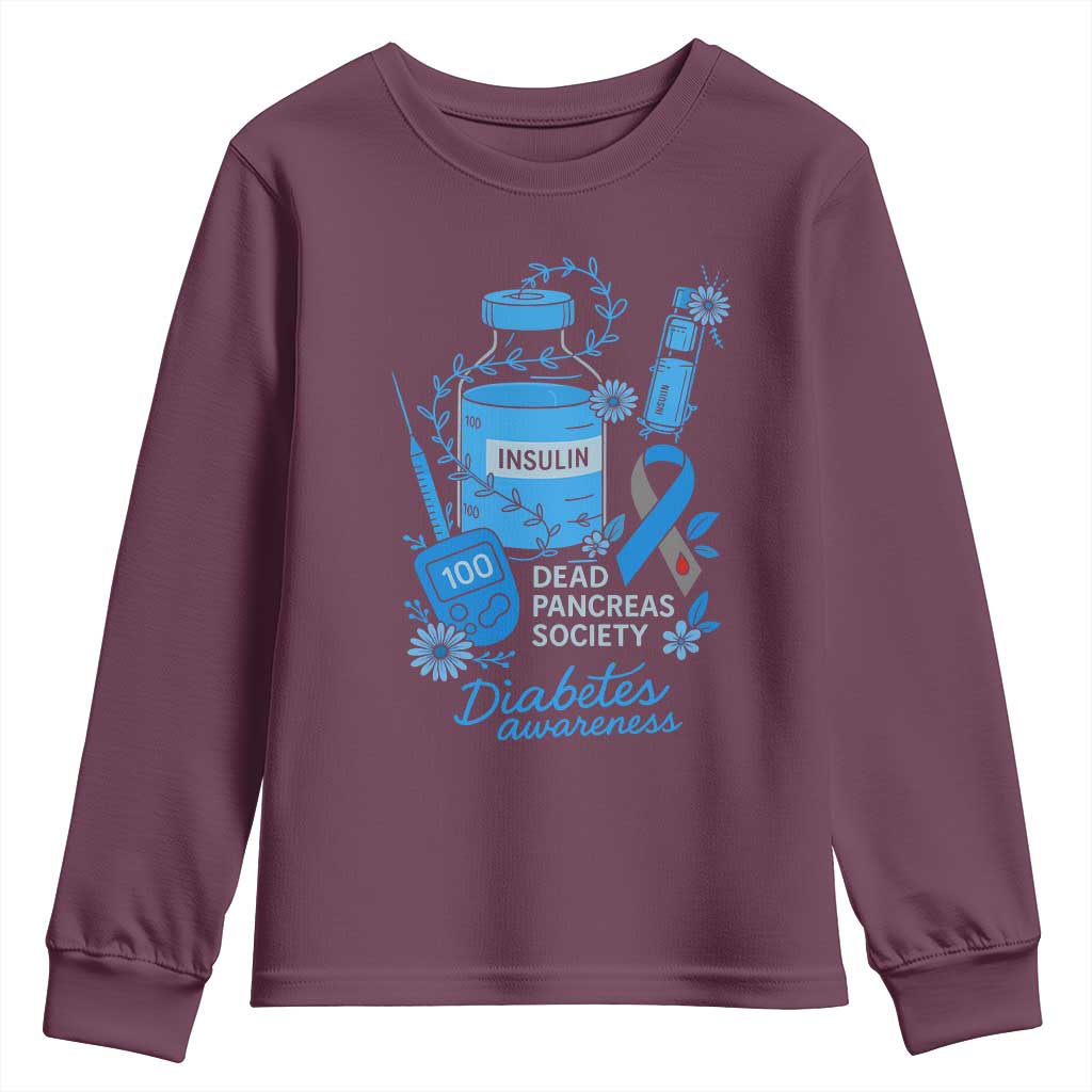 Dead Pancreas Society Youth Sweatshirt Funny Diabetes Awareness Insulin T1D Support - Wonder Print Shop