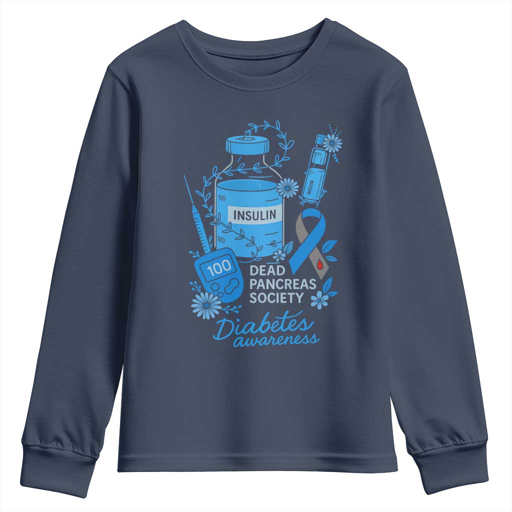 Dead Pancreas Society Youth Sweatshirt Funny Diabetes Awareness Insulin T1D Support - Wonder Print Shop