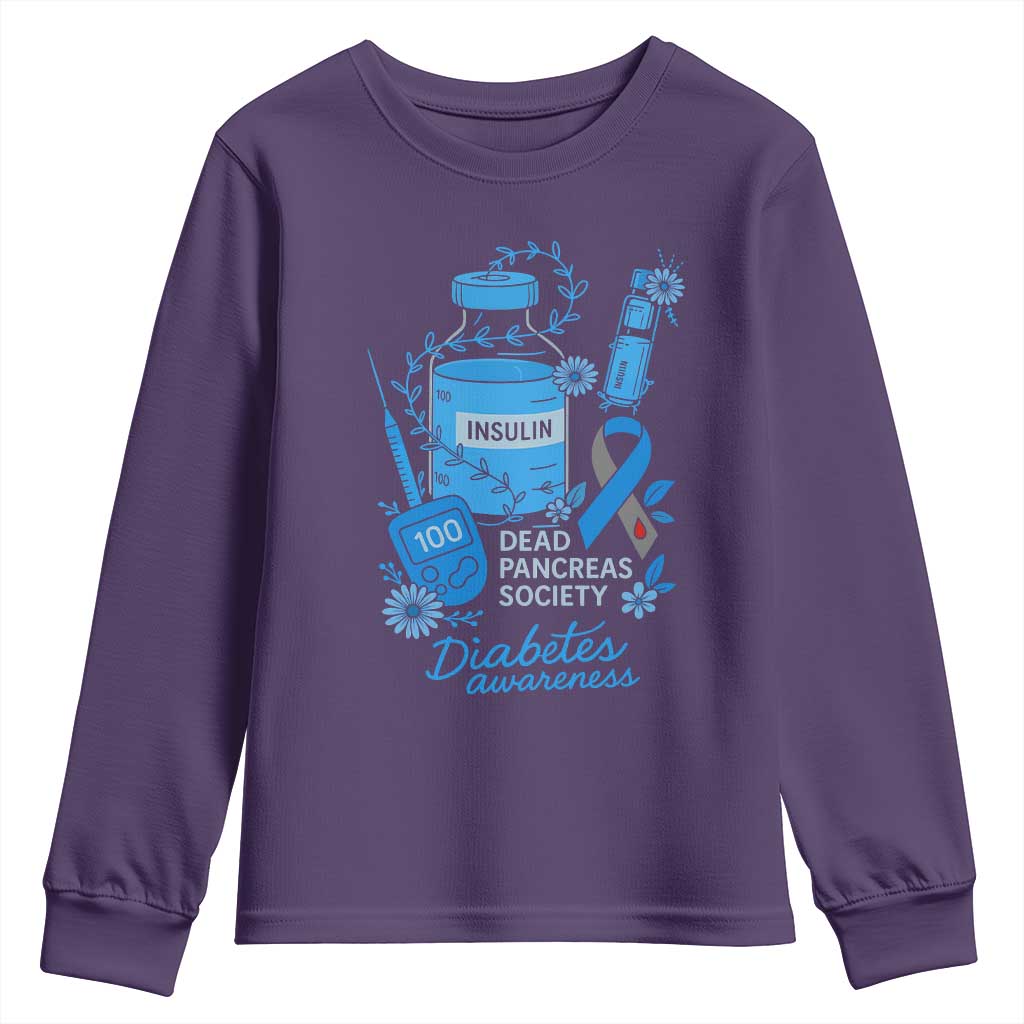 Dead Pancreas Society Youth Sweatshirt Funny Diabetes Awareness Insulin T1D Support - Wonder Print Shop