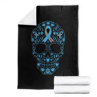 Diabetes Awareness Skull Throw Blanket Blue Ribbon T1D Support Sugar Skull - Wonder Print Shop