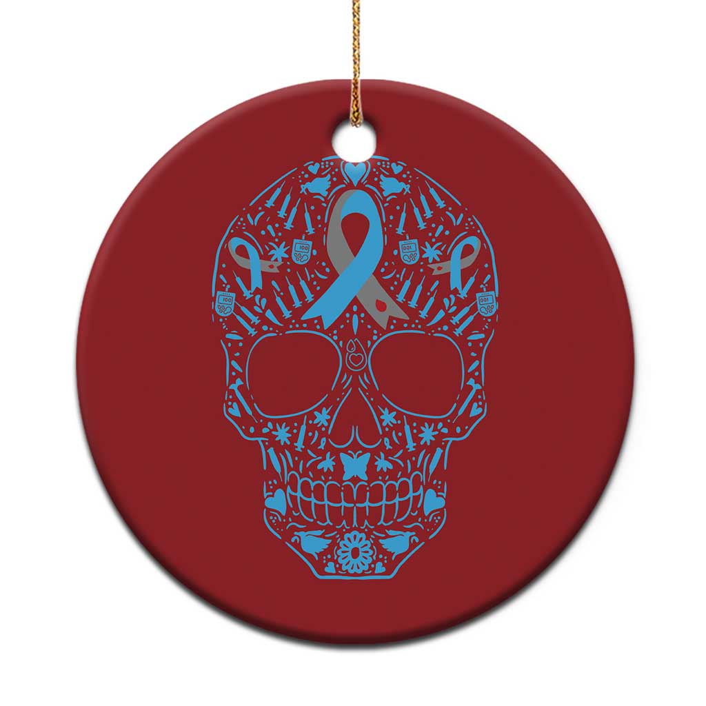 Diabetes Awareness Skull Christmas Ornament Blue Ribbon T1D Support Sugar Skull - Wonder Print Shop