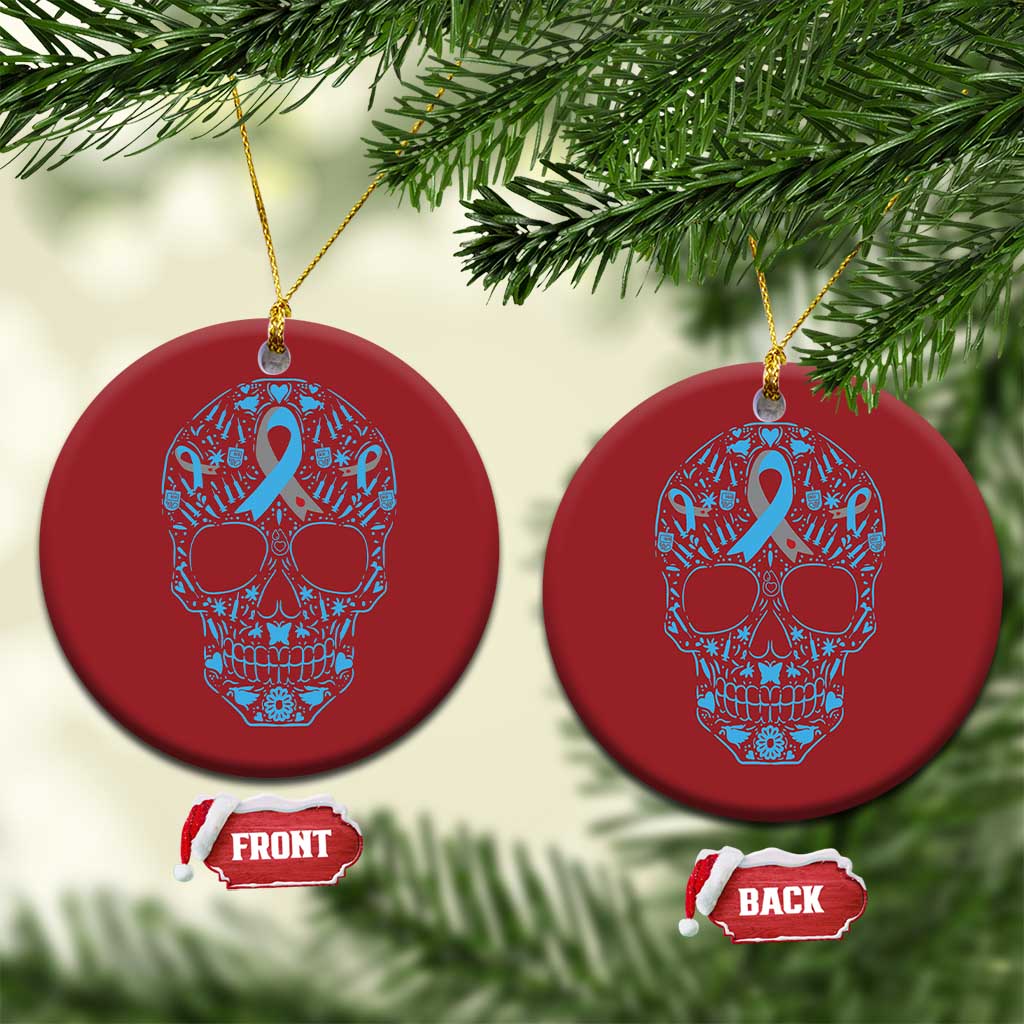 Diabetes Awareness Skull Christmas Ornament Blue Ribbon T1D Support Sugar Skull - Wonder Print Shop