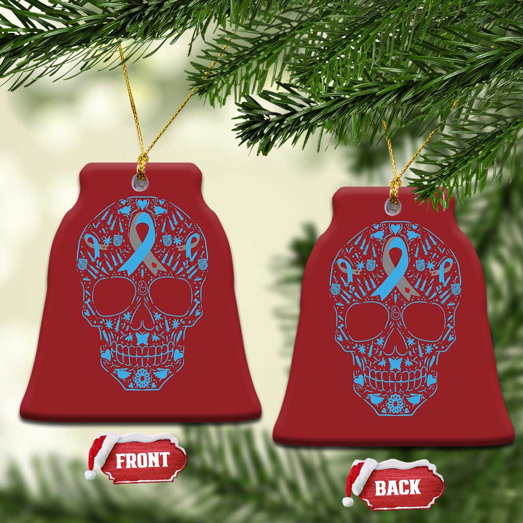 Diabetes Awareness Skull Christmas Ornament Blue Ribbon T1D Support Sugar Skull - Wonder Print Shop