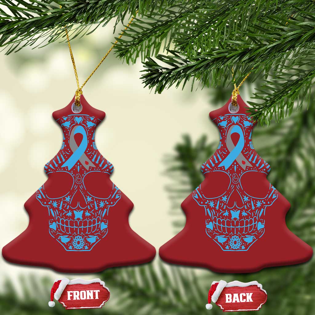 Diabetes Awareness Skull Christmas Ornament Blue Ribbon T1D Support Sugar Skull - Wonder Print Shop