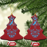 Diabetes Awareness Skull Christmas Ornament Blue Ribbon T1D Support Sugar Skull - Wonder Print Shop