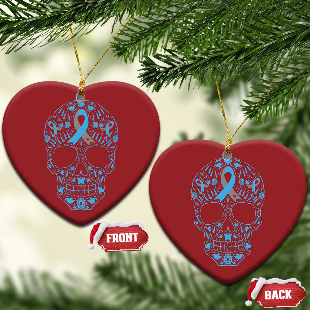 Diabetes Awareness Skull Christmas Ornament Blue Ribbon T1D Support Sugar Skull - Wonder Print Shop