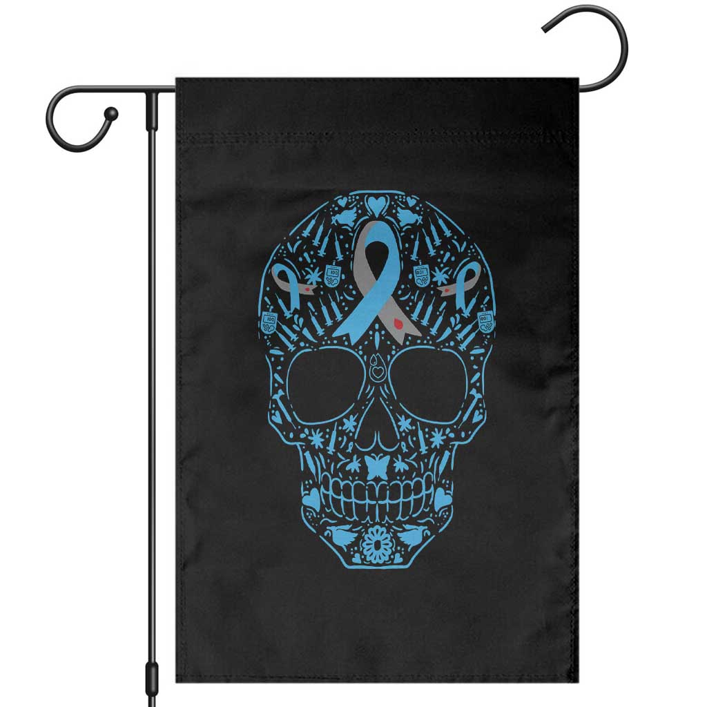 Diabetes Awareness Skull Garden Flag Blue Ribbon T1D Support Sugar Skull - Wonder Print Shop