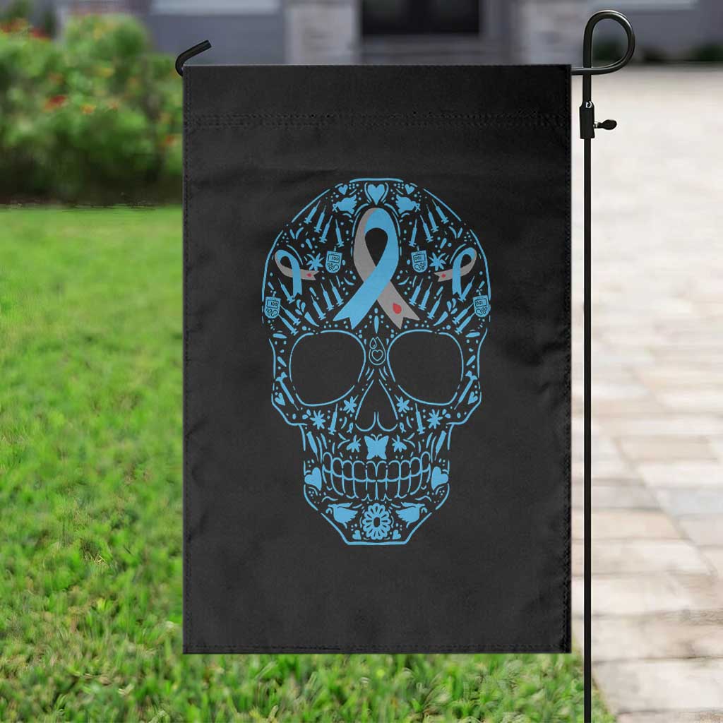 Diabetes Awareness Skull Garden Flag Blue Ribbon T1D Support Sugar Skull - Wonder Print Shop
