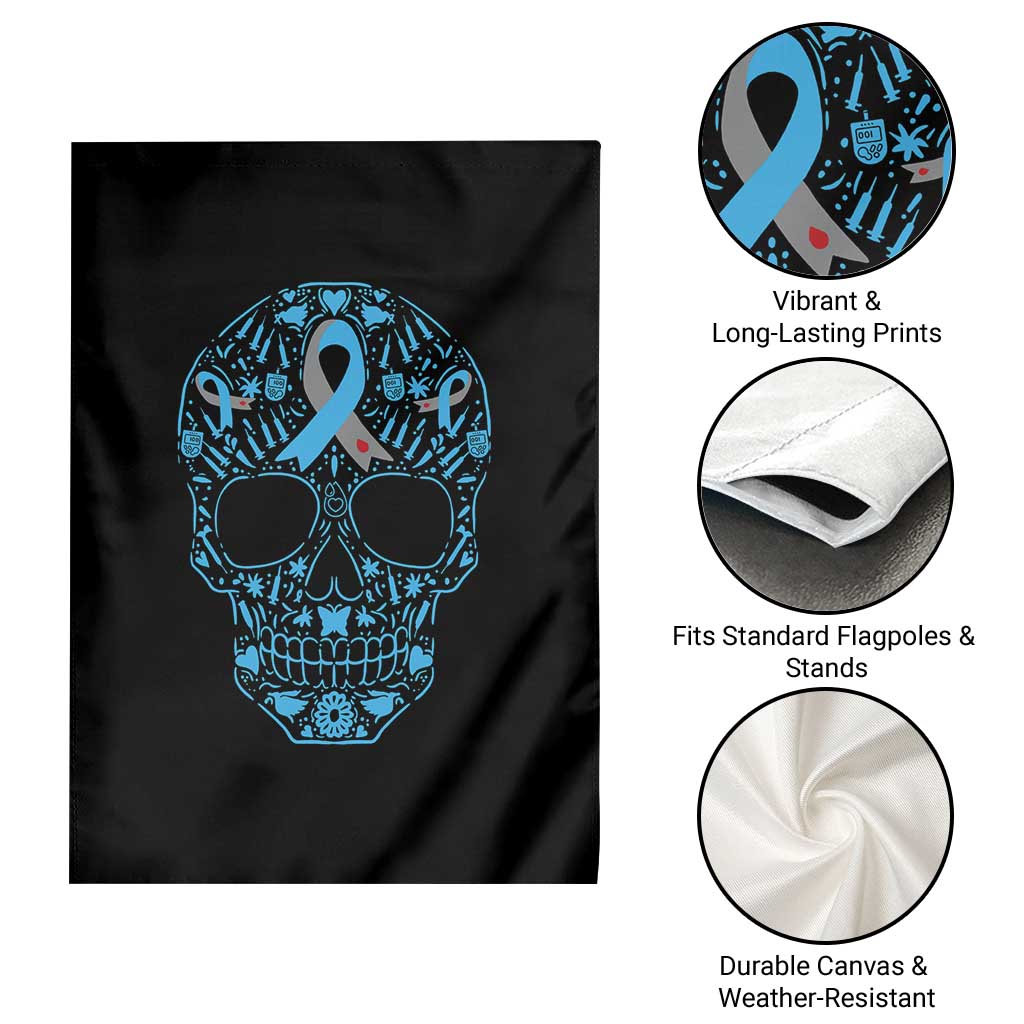 Diabetes Awareness Skull Garden Flag Blue Ribbon T1D Support Sugar Skull - Wonder Print Shop