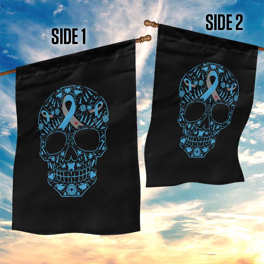 Diabetes Awareness Skull Garden Flag Blue Ribbon T1D Support Sugar Skull - Wonder Print Shop