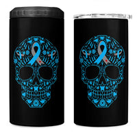 Diabetes Awareness Skull 4 in 1 Can Cooler Tumbler Blue Ribbon T1D Support Sugar Skull - Wonder Print Shop