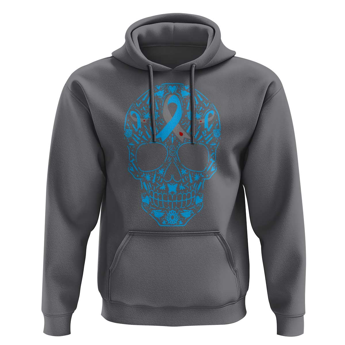 Diabetes Awareness Skull Hoodie Blue Ribbon T1D Support Sugar Skull - Wonder Print Shop