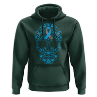 Diabetes Awareness Skull Hoodie Blue Ribbon T1D Support Sugar Skull - Wonder Print Shop
