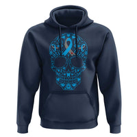 Diabetes Awareness Skull Hoodie Blue Ribbon T1D Support Sugar Skull - Wonder Print Shop