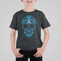 Diabetes Awareness Skull T Shirt For Kid Blue Ribbon T1D Support Sugar Skull - Wonder Print Shop