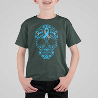Diabetes Awareness Skull T Shirt For Kid Blue Ribbon T1D Support Sugar Skull - Wonder Print Shop