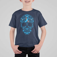 Diabetes Awareness Skull T Shirt For Kid Blue Ribbon T1D Support Sugar Skull - Wonder Print Shop
