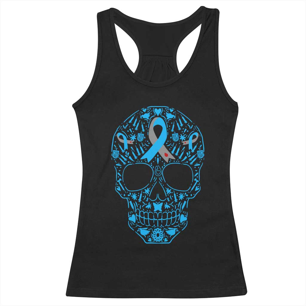 Diabetes Awareness Skull Racerback Tank Top Blue Ribbon T1D Support Sugar Skull - Wonder Print Shop