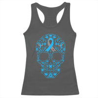 Diabetes Awareness Skull Racerback Tank Top Blue Ribbon T1D Support Sugar Skull - Wonder Print Shop