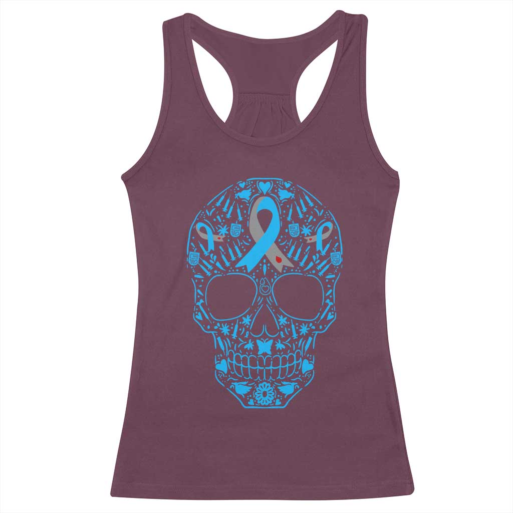 Diabetes Awareness Skull Racerback Tank Top Blue Ribbon T1D Support Sugar Skull - Wonder Print Shop